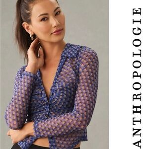 Anthropologie Geometric Blue and Brown Blouse